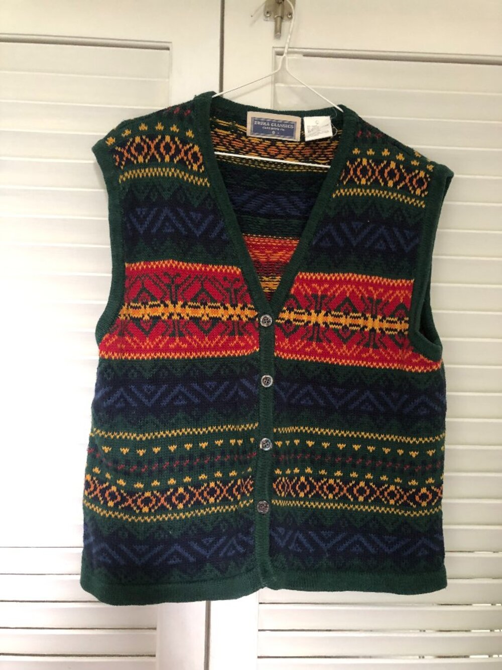Erika Multicolor Fair Isle Sweater Vest - Green, Red, Navy, Yellow